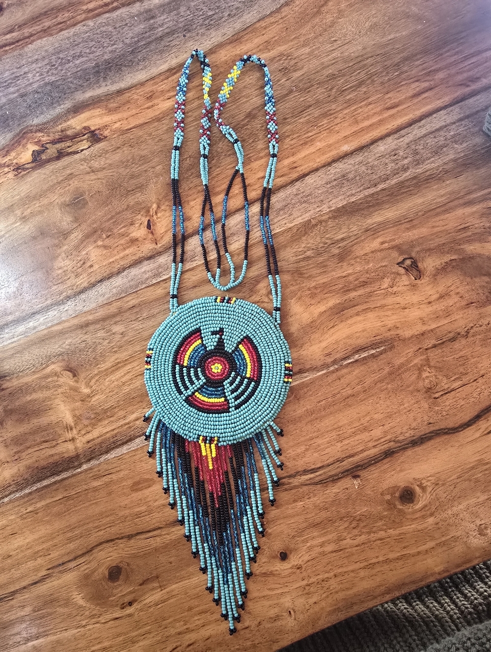 Large Modern Native-made Felt Back Beaded Thunderbird Necklace - Picture 5 of 7